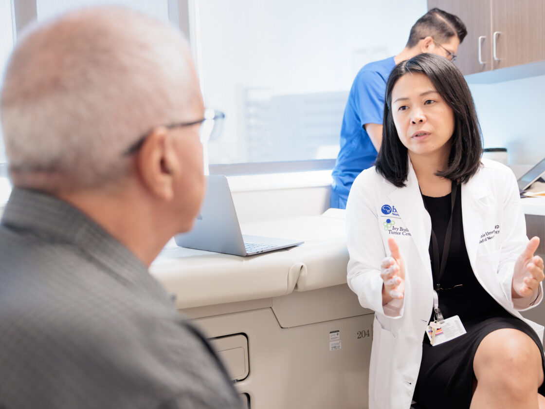neuro-oncologist yoshie umemura counsels a brain tumor patient