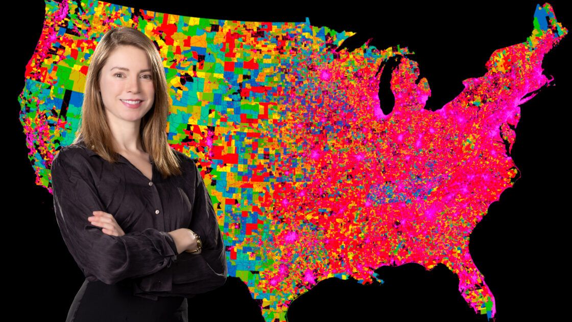 brittany krzyzanowski superimposed on a map of parkinson's disease incidence in the united states