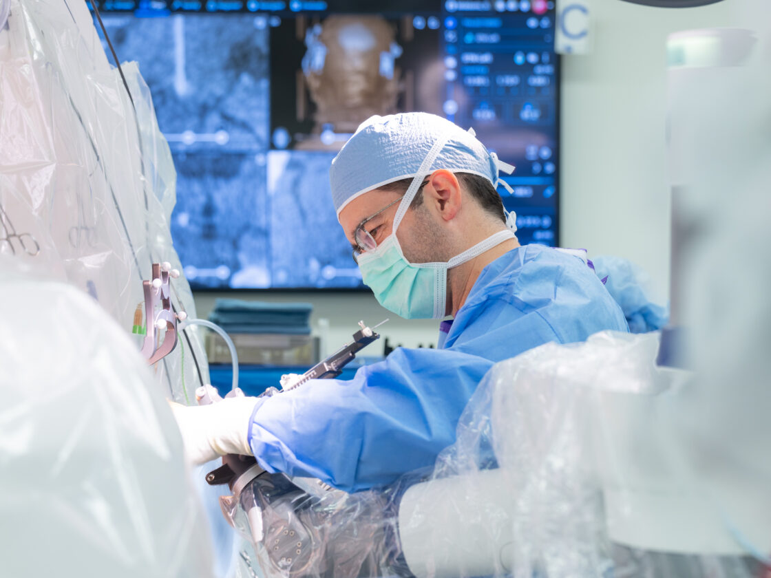 francisco ponce performs asleep deep brain stimulation (DBS) surgery in an operating room