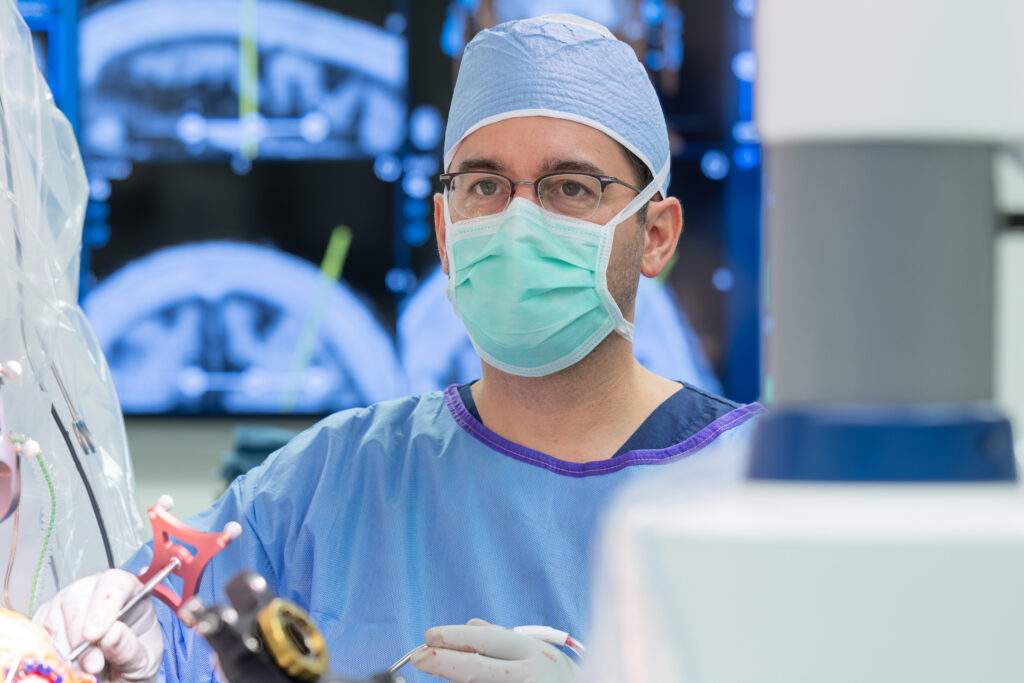 neurosurgeon francisco ponce in the operating room performing dbs surgery