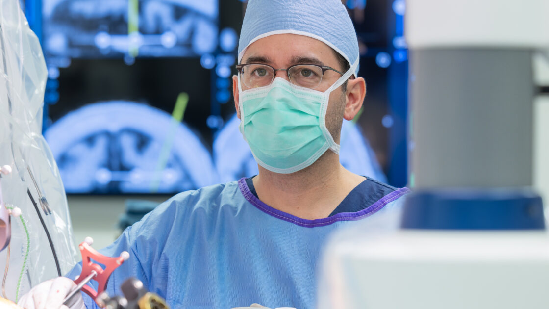 neurosurgeon francisco ponce in the operating room performing dbs surgery