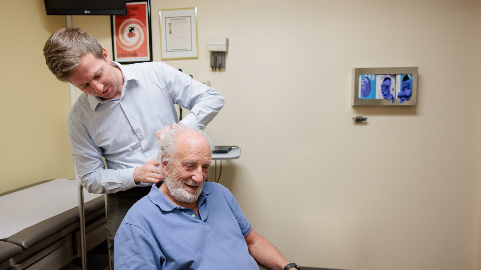 neuro-otologist justin hoskin examines a patient at barrow neurological institute