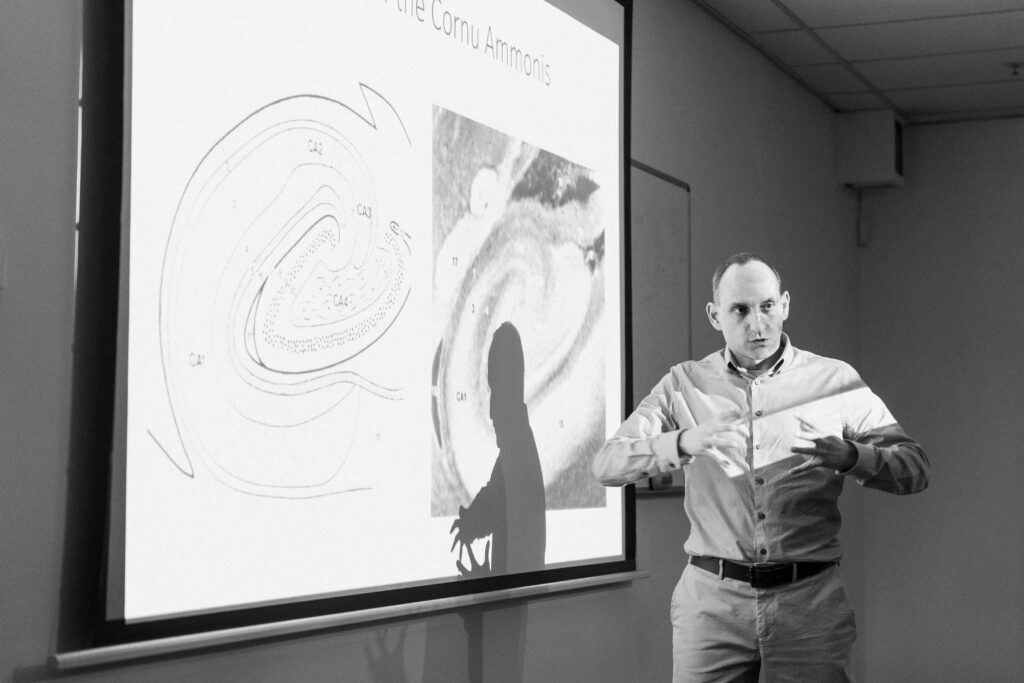 Dr. Vladimir Shvarts in South Africa. He is giving a presentation.