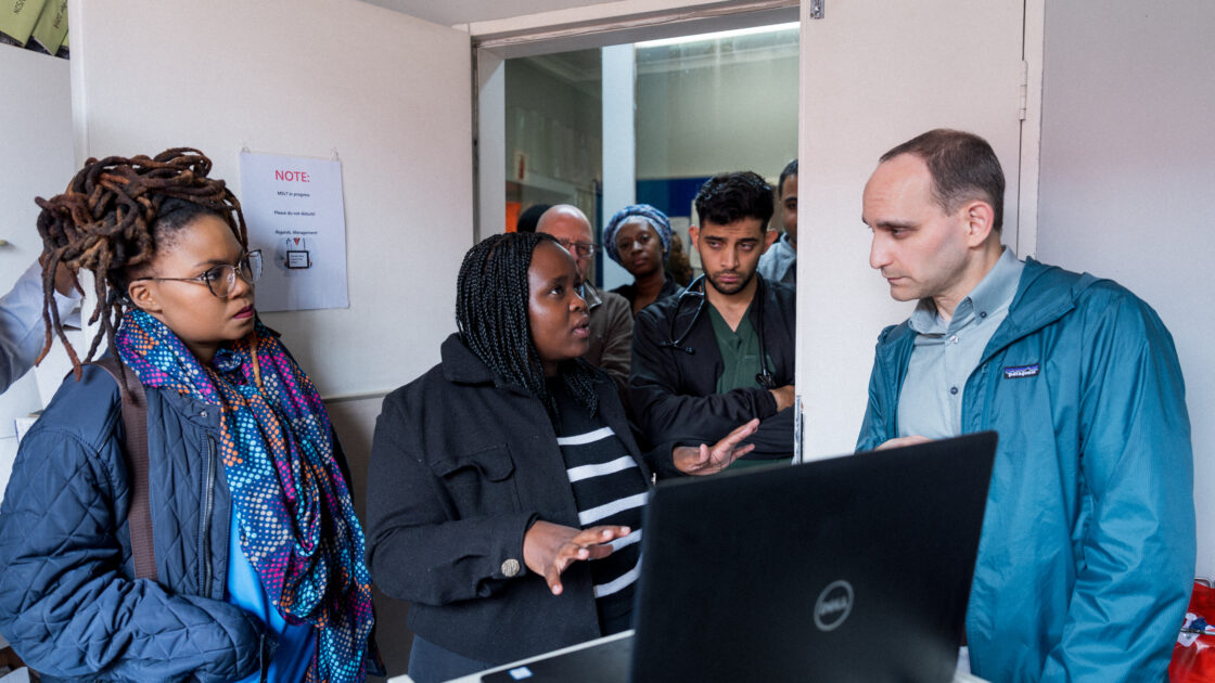 Dr. Shvarts reviews electroencephalogram (EEG) cases with neurology registrars at Chris Hani Baragwanath Academic Hospital.