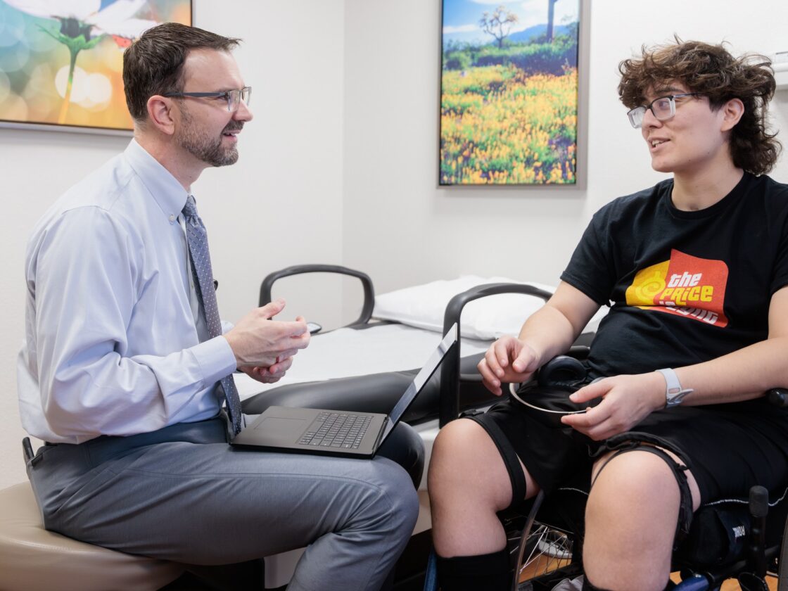 Barrow Neuro-Rehab patient speaking with Dr. Linke.