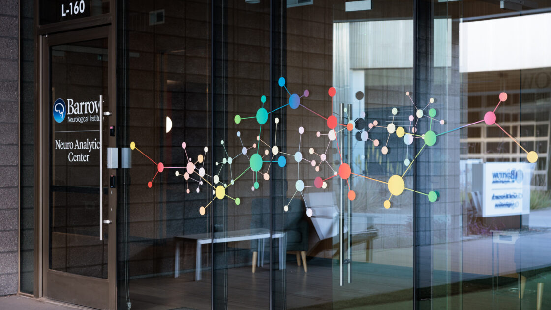 Door to Barrow Neuro Analytics Center, which has a neuron design