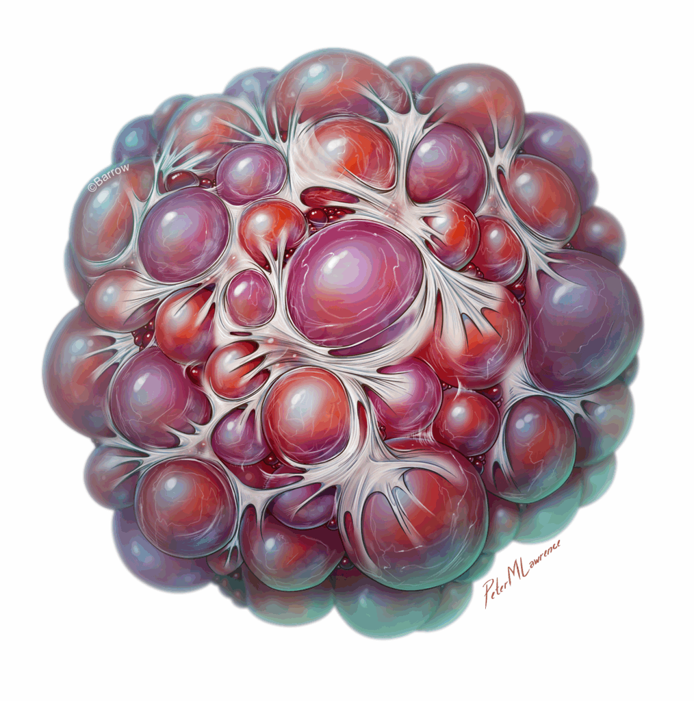 Illustration of a cavernous malformation, which resembles a mulberry