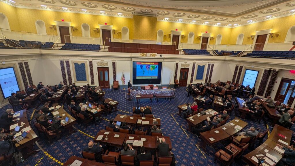 Birds-eye view of the inside of the Edward M. Kennedy Institute, where the Boston Declaration was held.