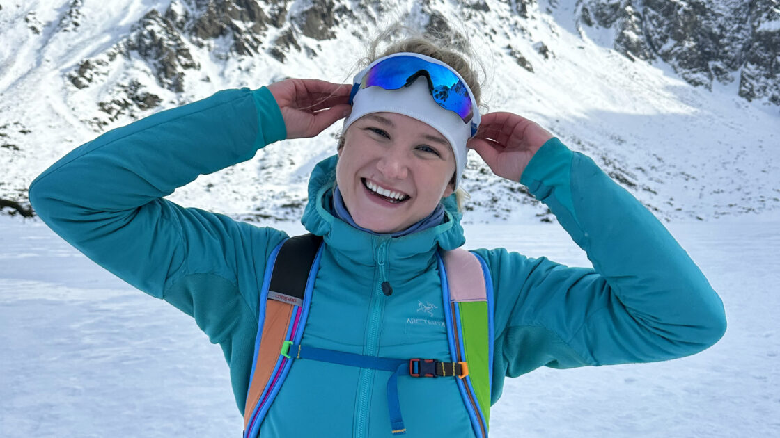 Barrow scoliosis patient Alexandra Wikiera smiles for the camera as she hikes in the snow