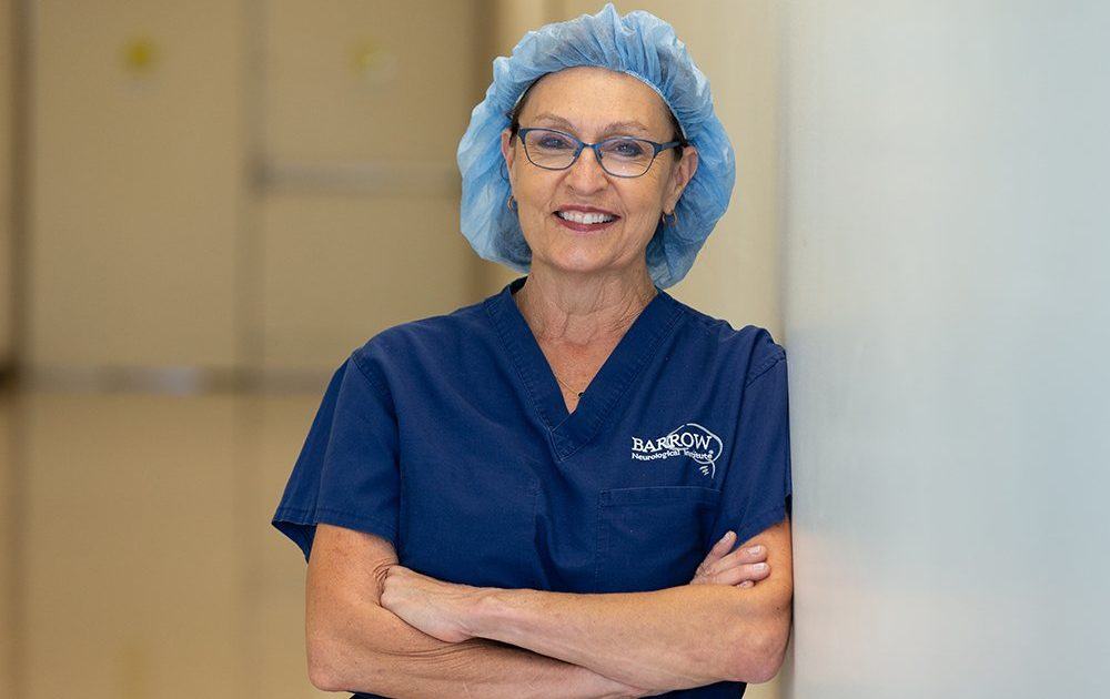 carol blazier in the hospital hallway