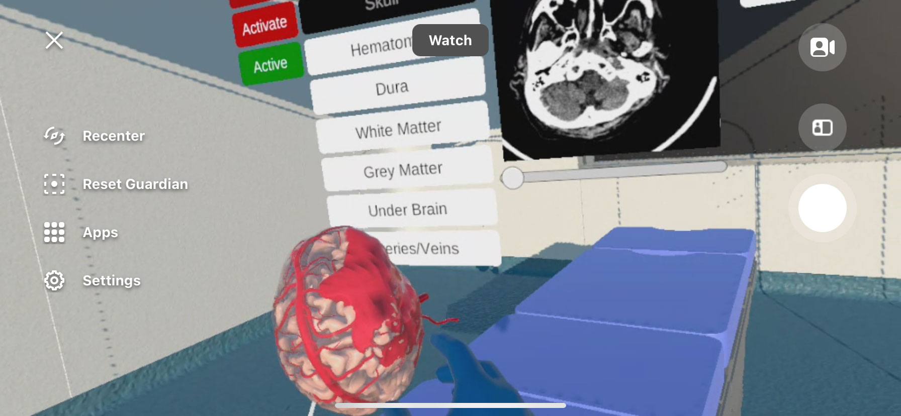 A screen shot from a virtual reality system for neurosurgery education