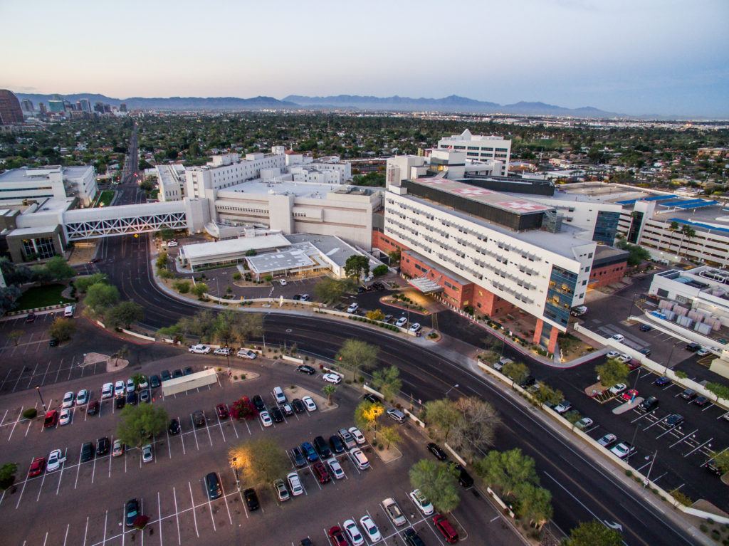 Aerial view of St. Joseph's Hospital and Medical Center campus, where Barrow Neurological Institute is located