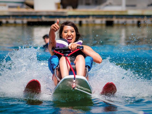 Woman waterskiing