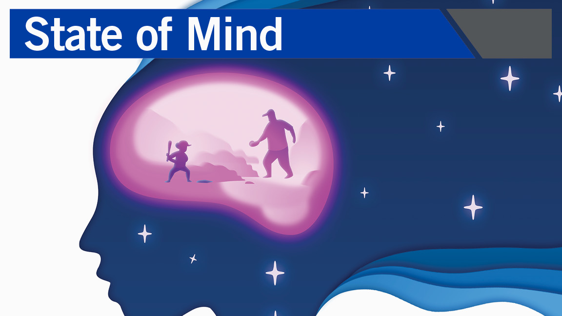 A graphic of a brain with memories inside that says "State of Mind"