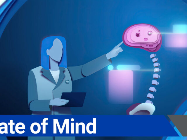 A graphic with an illustrated doctor and brain that says "State of Mind"