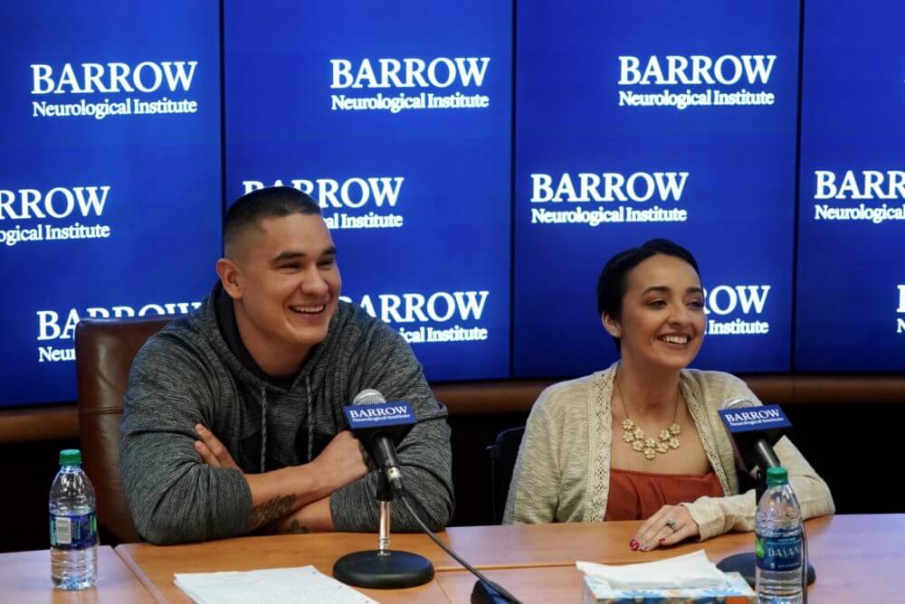 Barrow patient Jovanna Calzadillas and her husband, Frank, at a press conference