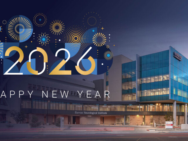 A photo of Barrow Neurological Institute with a New Year 2026 overlay