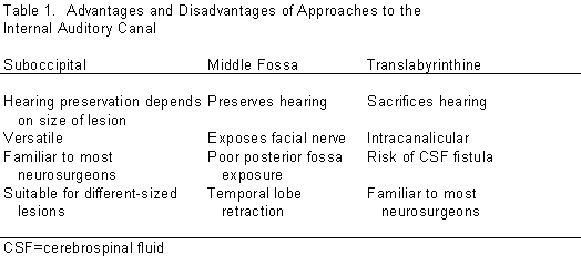 Table 1. Advantages and Disadvantages of Approaches to the Internal Auditory Canal