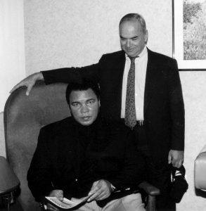 photo of muhammad ali and his physician, abraham lieberman, from 1999