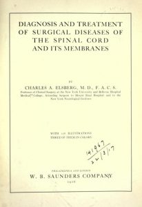 Photo of the cover of Dr. Charles Elsburg's landmark book on spine surgery.