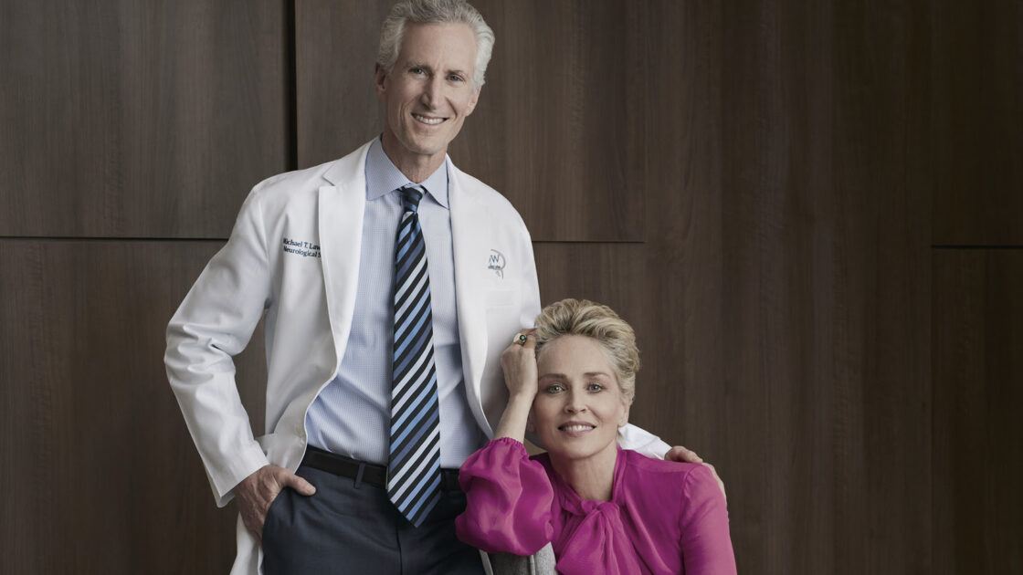 neurosurgeon michael t. lawton poses with actress sharon stone