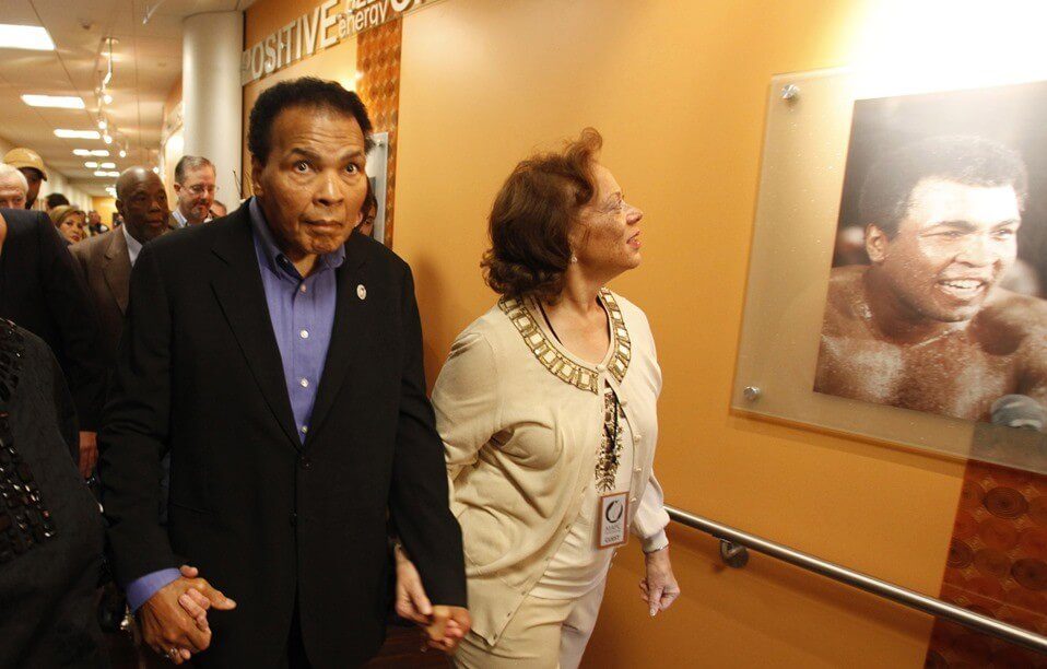 photo of muhammad and lonni ali touring the newly opened muhammad ali parkinson center in phoenix arizona