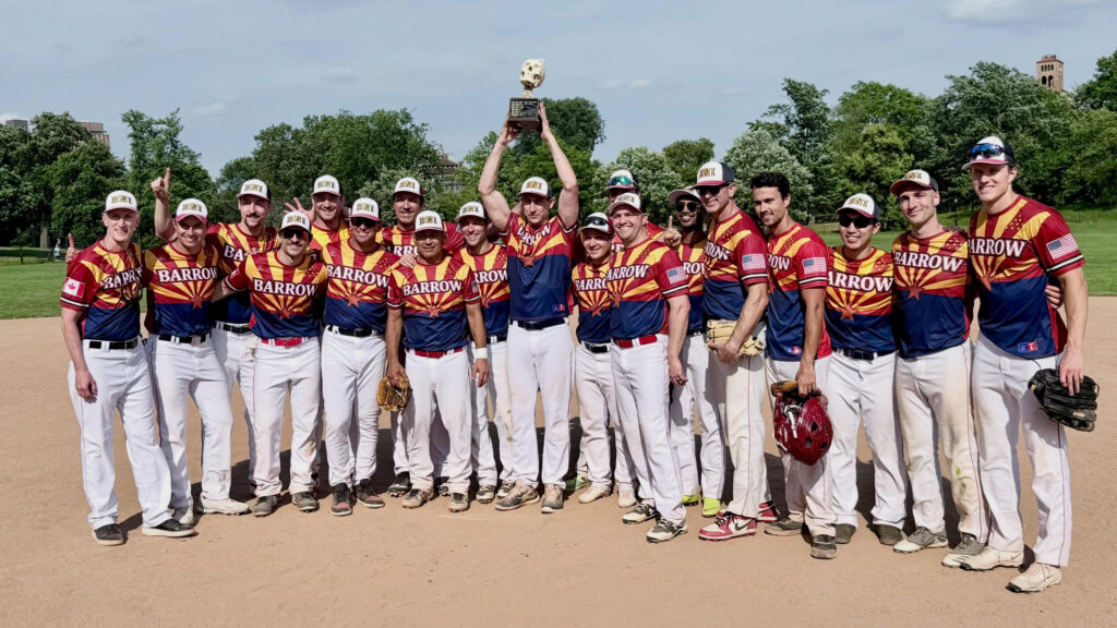 Barrow Department of Neurosurgery softball team poses for a photo with the championship trophy