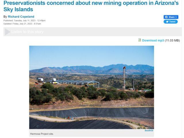 click to read article Preservationists concerned about new mining operation in Arizona's Sky Islands