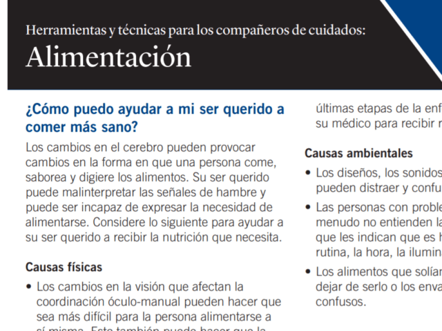 Eating tip sheet for dementia patients in spanish