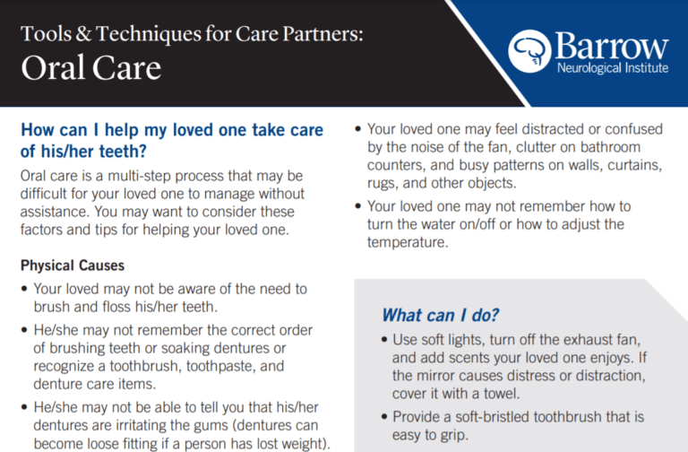 Dementia Tip Sheet Oral Care Barrow Neurological Institute
