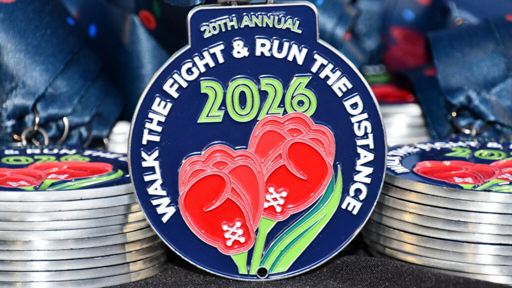 A stack of medals at the 2026 Walk the Fight & Run the Distance for the Muhammad Ali Parkinson Center